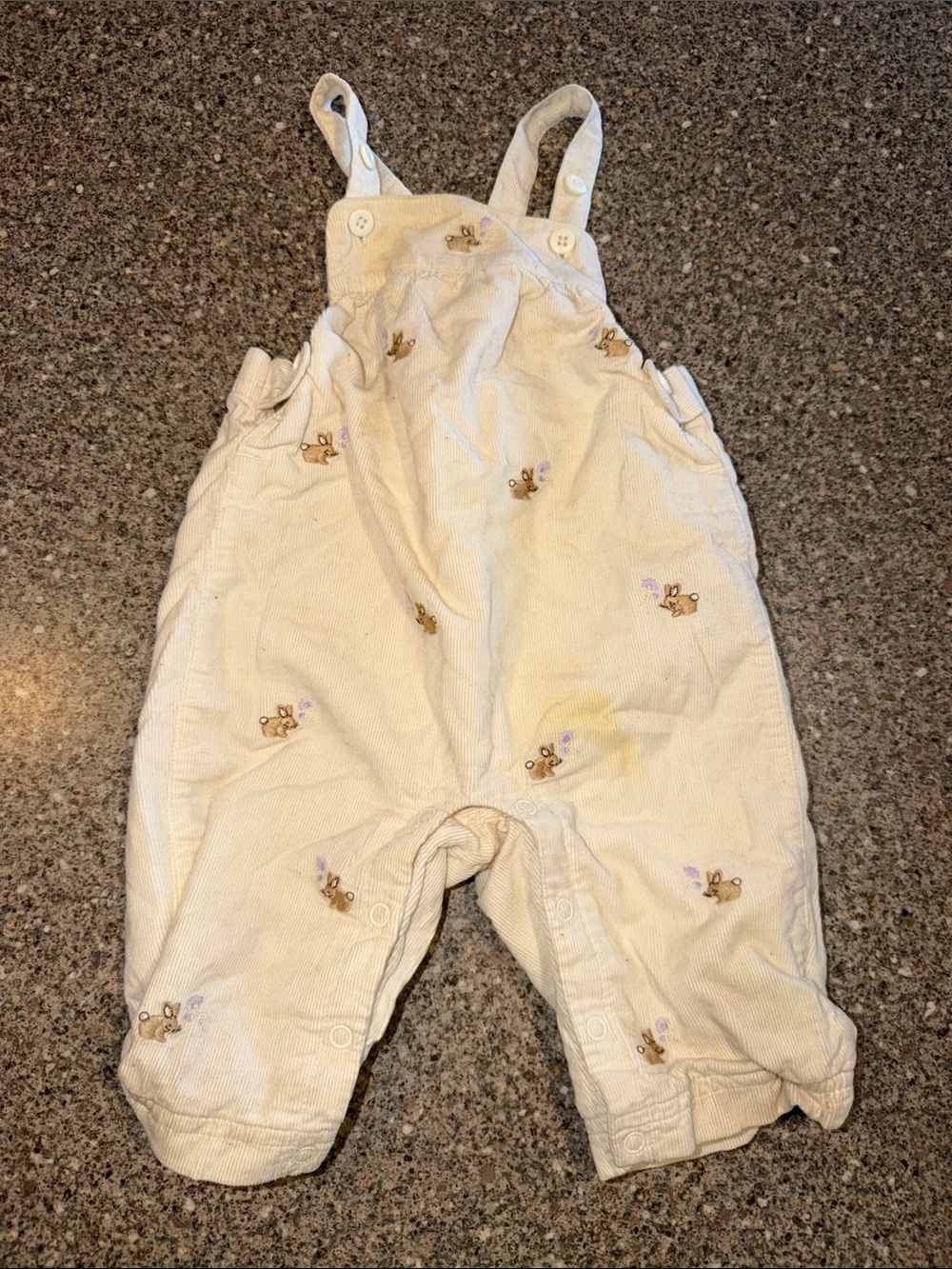 Gymboree Y2k Cream Corduroy Overalls with Bunny Embroidery